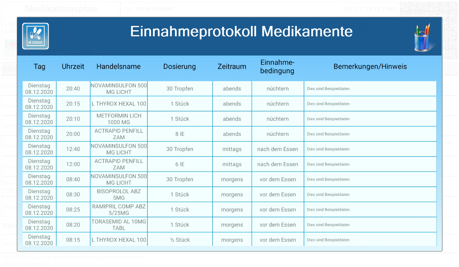 Einnahmeprotokoll Layout